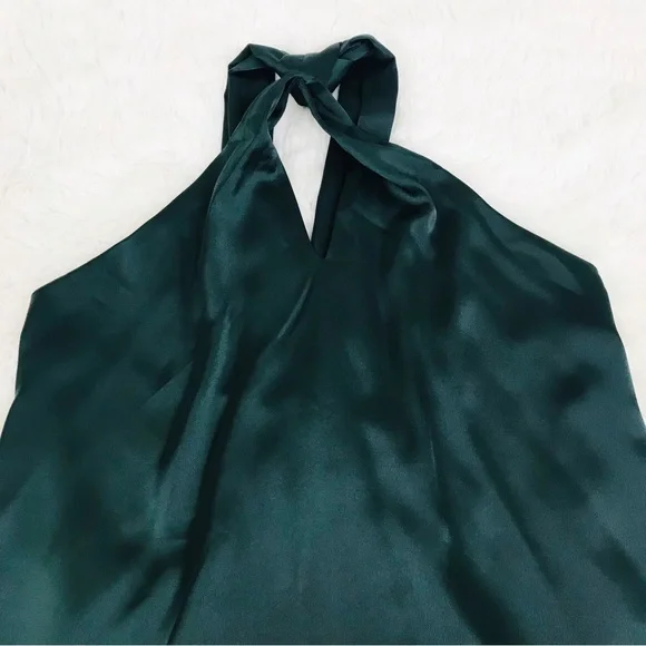 GIANNI BINI Green Satin Halter Mini Dress Backless Mod‎ 60s Minimalist Large New - Picture 5 of 11